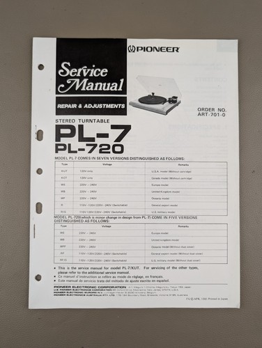 Pioneer pl 720 - pioneer, pl-7,