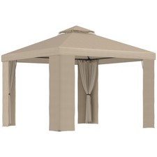 Outsunny Gazebo da Giardino 3x3m con Zanzariera e Tetto a 2 Livelli Cachi