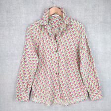 Camicetta Maliparmi Italia donna 42 rosa verde stampa cotone bottoni manica lunga