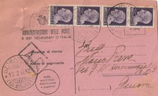 RIC. RITORNO: STRISCIA DI 4 DI 1£ LUOGOTENENZA SENZA FASCI USO TARDIVO 13.2.48