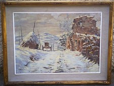 CLAUDIO PALLINI - NEVICATA  - VECCHIO, GRANDE QUADRO DIPINTO OLIO SU TELA