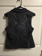 GILET DENIM HARLEY DAVIDSON RICAMATO LOGO ALATO NERO FULL ZIP DONNA TAGLIA M