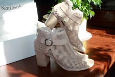 SCARPE TRONCHETTO SANDALO DONNA PELLE RETICOLATA CHAMPAGNE N°38 NERO GIARDINI 