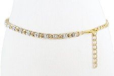 Donna Argento Tessuto di Maglia Perline Oro Metallo Catena a Cintura Hip Alto M