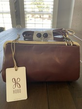 Tracolla HOBO Lauren Frame in pelle lucida - cioccolato nuova con etichetta vendita al dettaglio $198