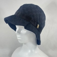 Cappello GUCCI GG Canvas Bucket Berretto Nero Oro Hardware Logo Unisex Taglia...