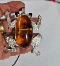 Grande Ciondolo Pendente Rana Argento 925 corpo ambra fatto a mano italy