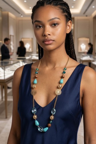 Collana lunga oro - , pietre