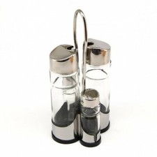 LS Kitchen - Set di Oliera e Acetiera - Acciaio Inox e Vetro - 4 Pezzi (i8m)