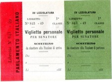 Biglietto ferroviario senatore del Regno XV legislatura 1882 1886 treno ferrovia
