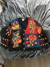 Maglione vintage Alexandra Bartlett occhio di aquila orso zucca Halloween caramelle mais