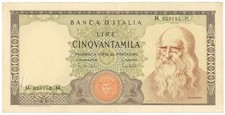 50000 LIRE BANCA D'ITALIA LEONARDO DA VINCI MEDUSA 19/07/1970 BB/BB+