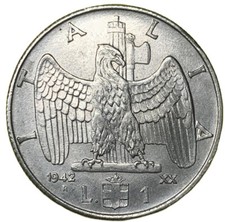 1 LIRA 1942 XX - ITALIA - VITTORIO EMANUELE III - SPL -