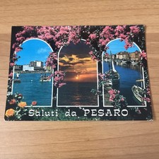 CARTOLINA COLORI VINTAGE VIALE TRIESTE TRAMONTO PORTO Saluti Da Pesaro