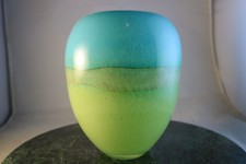 MURANO VASO in vetro artistico, Mid-Century moderno, Sommerso stratificato blu verde ovoidale