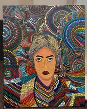 Lady Mandela astratta dipinta a mano - decorazione da parete arte moderna a punti