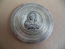 Capoletto rotondo in lamina d' argento 800 immagine sacra Madonna Gesù preghiera