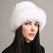 Cappello donna vera pelliccia di coniglio cappello bowler berretto lavorato a maglia top cappello con orlo vera pelliccia di volpe