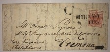 Lombardo Veneto 15 I Tipo Milano 9/7/1850 Rara Lettera X Cremona C Nero Grande