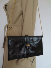 anni 70-80? RODO Italy borsa da sera borsetta clutch vera pelle nera catena /11