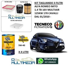 KIT TAGLIANDO OLIO BARDAHL 5W40 ALFA ROMEO MITO 1.4 TURBO BENZINA 170 CV 125KW  