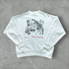 Vintage 1990s M.C. Escher “Reptiles” Crewneck Sweatshirt Holland Art White
