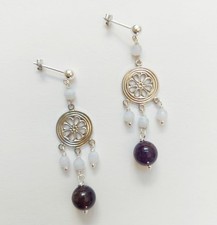 Orecchini in argento 925 con ametista naturale da 8 mm e calcedonio sfaccettato