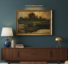 quadro antico grande dipinto a olio su tela paesaggio montano con cornice 900 ad