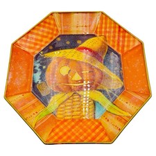 Piatto da portata artigianale Halloween Jack O Lanterna decoupage 8,5" FIRMATO zucca