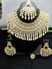 Set gioielli orecchini collana da sposa girocollo Kundan placcato oro indiano Bollywood