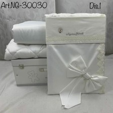 Coordinato Per Lettino Ricamato Completo Lenzuola + Piumone Paraurti Trapuntino