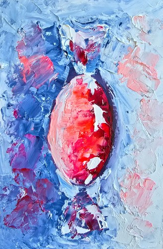 Caramella rossa quadro olio