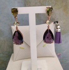 Orecchini Pendenti donna Bronzo rosé pietre quarzi vari colori 