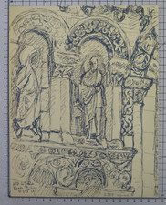 DISEGNO ANTICO ARCHITETTONICO CHIESA NOTRE DAME LA GRANDE POITIERS FRANCIA NZ10