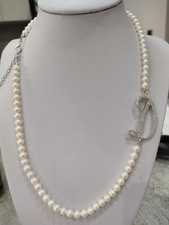 COLLANA DI PERLE 4MM CON LETTERA D IN ARGENTO 925 RODIATO IN ORO BIANCO 18KT