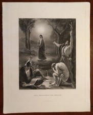 Stampa antica grande GIOVANNI BATTISTA PROCLAMA GESU' MESSIA 1860 Antique print