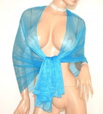 Stola donna azzurra turchese foulard coprispalle scialle sciarpa shimmer UA24