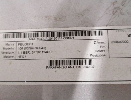 7841j2 parafango ant dx - parafango, ant.