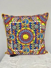 Dolce & Gabbana Carretto Siciliano Cuscino in Tela 24"X 24" Multi $545 Nuovo