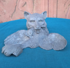 Calamaio d'epoca in metallo lavorato con figura di volpe caccia