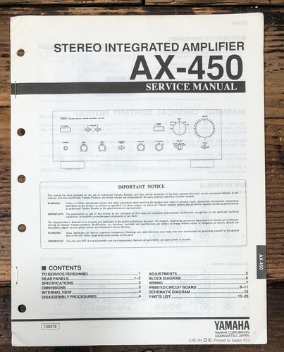 Yamaha 450 manuale - ax-450,