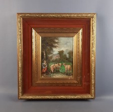 Quadro dipinto su tavoletta soggetto paesaggio pastore con pecore firmato XX Sec