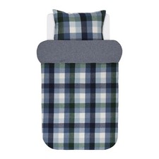 Biancheria da letto Marc O'Polo Viko blu verde grigio fantasia a quadri effetto reversibile flanella