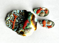 PARURE ORECCHINI E SPILLA MADREPERLA CORALLO CONCHIGLIE ARGENTO 925 METÀ 1900