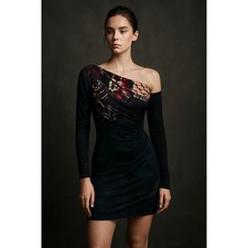 Salva la Regina! Abito Italia monospalla stampa artistica con manica staccabile - Taglia S