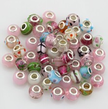 Bracciale Charm 50pz Mix Colore Vetro di Murano Foro Grande Perline Lavorate Misura