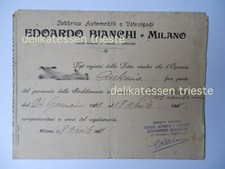EDOARDO BIANCHI Milano AUTOMOBILI velocipedi AUTO CAR 1911 documento