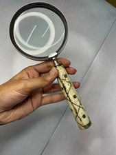 Antico Lente di Ingrandimento Con Ottone Design Intarsio Fatto a Mano