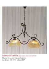 LAMPADARIO A 2 LUCI FORMA A BILANCIA IN VETRO DI MURANO E FERRO BATTUTO 100x57