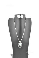 Collana + Orecchini Sodini In Acciaio Con Duore Azzurro